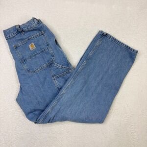 Carhartt Mens Loose Fit Carpenter Jeans Light Wash Blue 36x32 Measures 34x30